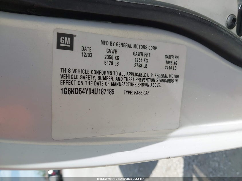 2004 Cadillac Deville Standard VIN: 1G6KD54Y04U187185 Lot: 45029679