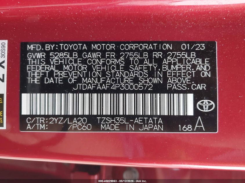 2023 Toyota Crown Platinum VIN: JTDAFAAF4P3000572 Lot: 45029863