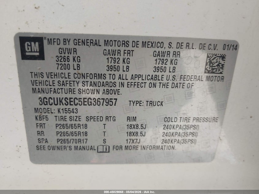 2014 CHEVROLET SILVERADO TRUCK 5.3L V-8 DI, VVT, 355HP