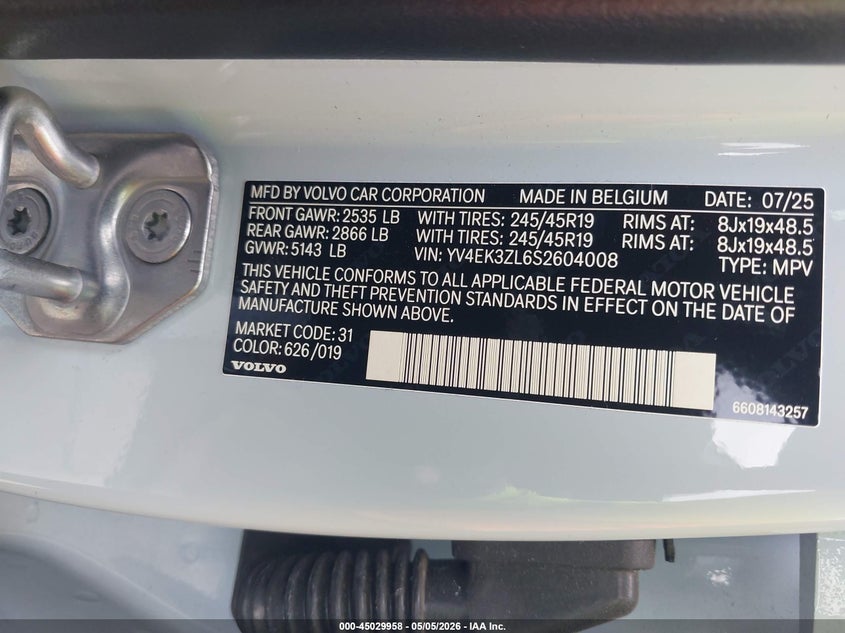 2025 Volvo Ex30 Ultra Twin Motor Performance, Fully Electric VIN: YV4EK3ZL6S2604008 Lot: 45029958