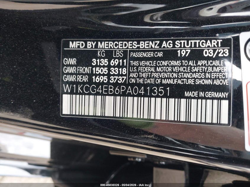 2023 Mercedes-Benz Eqs 580 4Matic VIN: W1KCG4EB6PA041351 Lot: 45030326