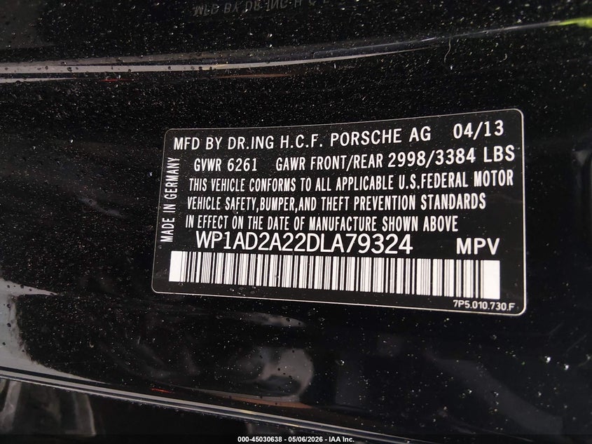 2013 Porsche Cayenne Gts VIN: WP1AD2A22DLA79324 Lot: 45030638