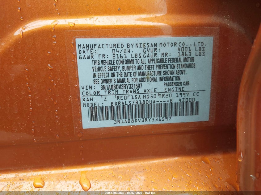 2024 NISSAN SENTRA SEDAN 2.0L I-4 DI, DOHC, VVT, 149HP