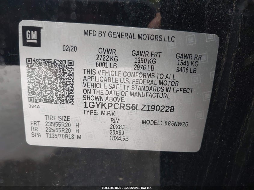 2020 Cadillac Xt6 Fwd Premium Luxury VIN: 1GYKPCRS6LZ190228 Lot: 45031826