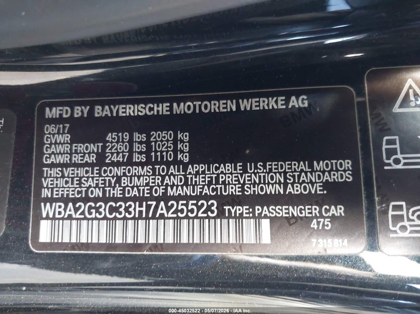 2017 BMW 2 Series M240I xDrive VIN: WBA2G3C33H7A25523 Lot: 45032522