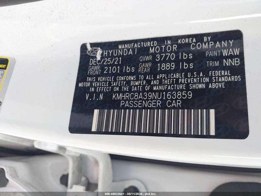 2022 Hyundai Venue Sel VIN: KMHRC8A39NU163859 Lot: 45032641