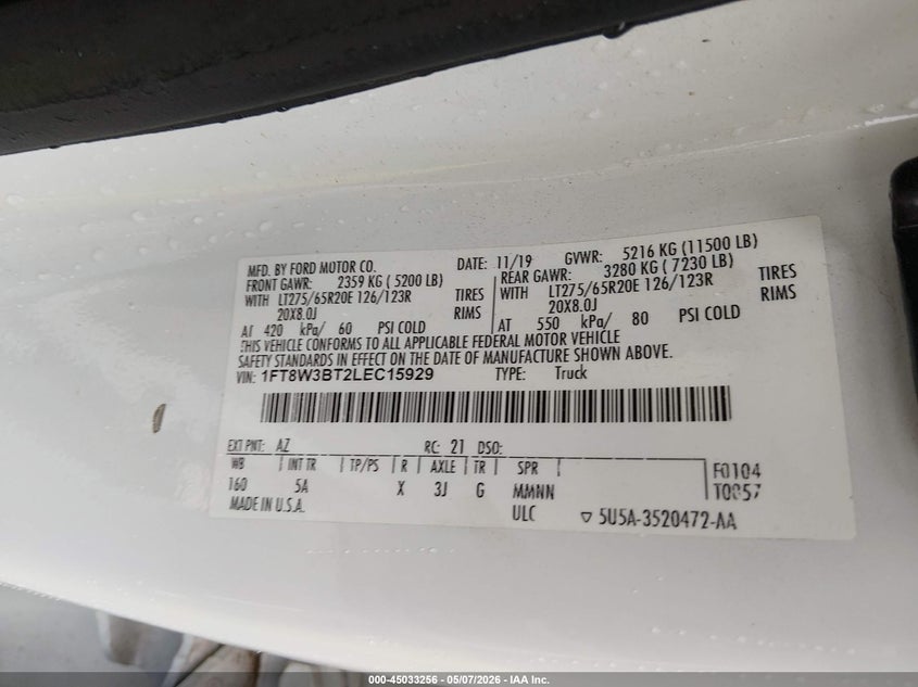 2020 FORD F-350 auction photo 8