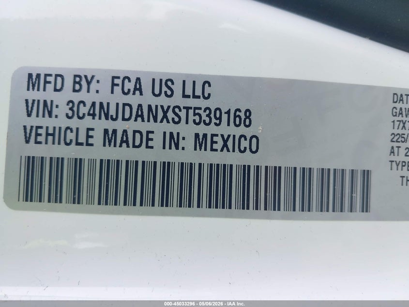 JEEP COMPASS 2025 VIN 3C4NJDANXST539168