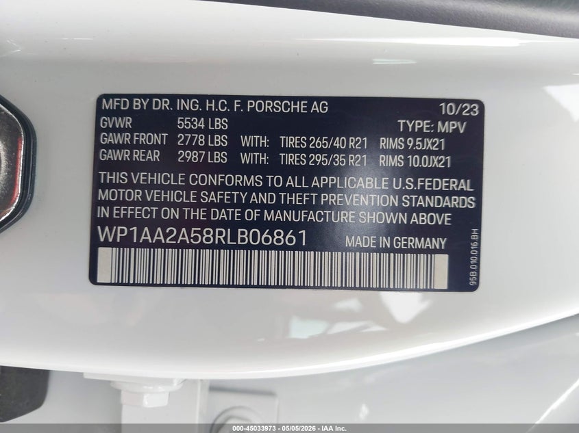 2024 Porsche Macan T VIN: WP1AA2A58RLB06861 Lot: 45033973