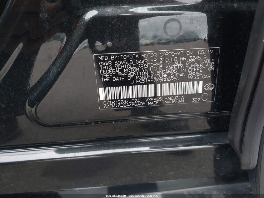 2019 Lexus Ls 500 VIN: JTHC51FF7K5006950 Lot: 45034659