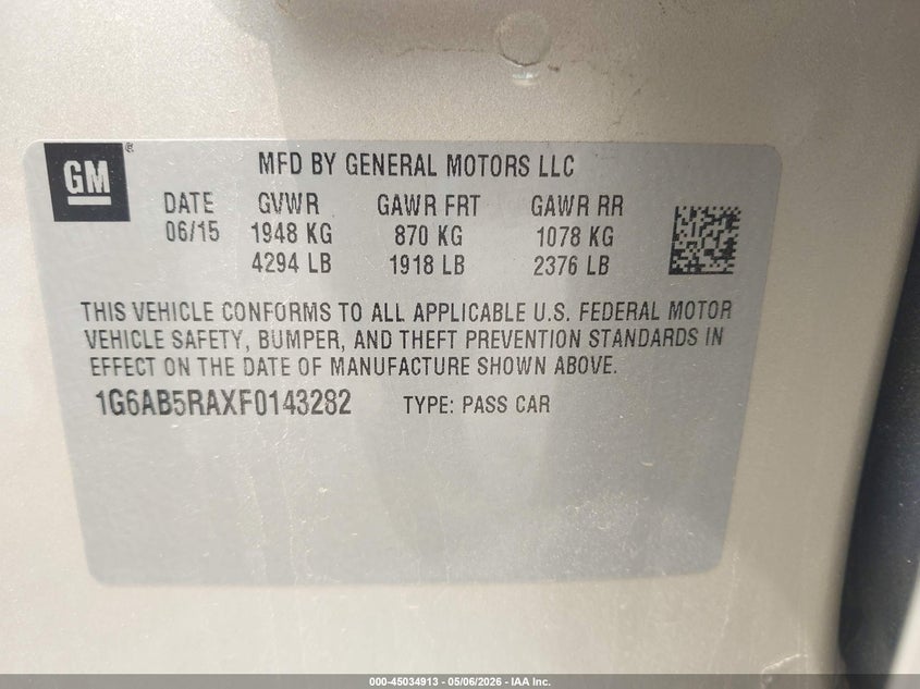 2015 Cadillac Ats Luxury VIN: 1G6AB5RAXF0143282 Lot: 45034913