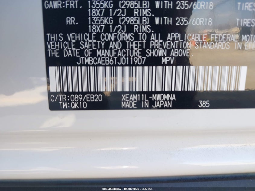 2026 Toyota Bz Xle Plus VIN: JTMBCAEB6TJ011907 Lot: 45034957