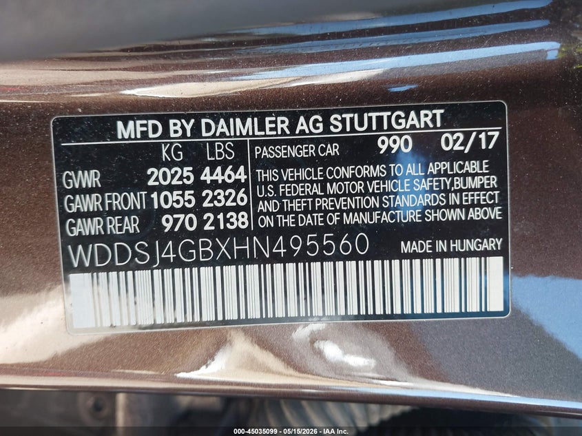 2017 Mercedes-Benz Cla 250 4Matic VIN: WDDSJ4GBXHN495560 Lot: 45035099