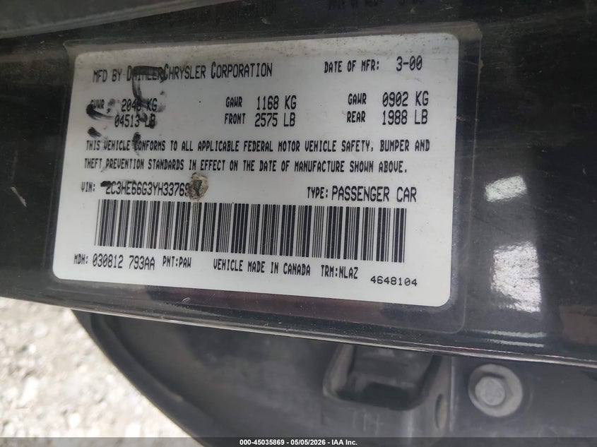 2000 Chrysler 300M VIN: 2C3HE66G3YH337690 Lot: 45035869