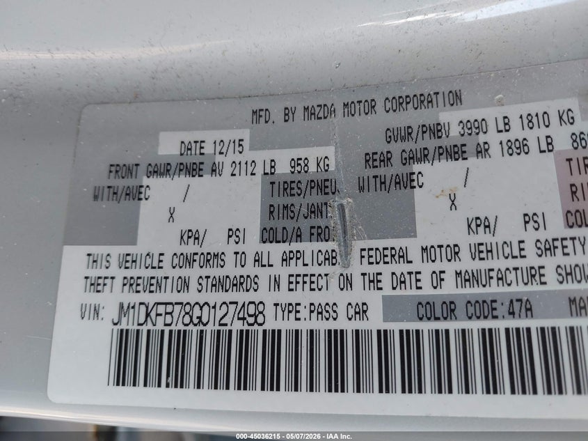 2016 Mazda Cx-3 Sport VIN: JM1DKFB78G0127498 Lot: 45036215