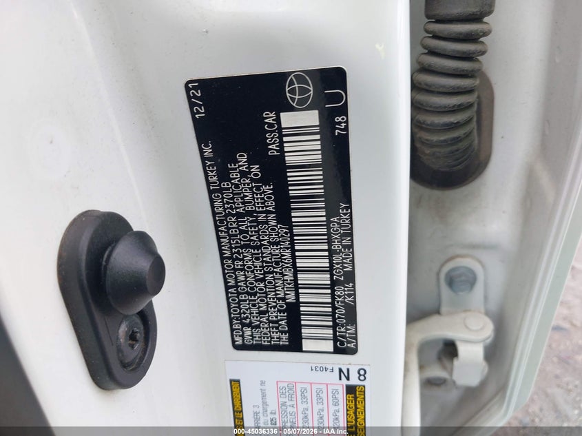 2021 Toyota C-Hr Xle VIN: NMTKHMBX6MR140297 Lot: 45036336