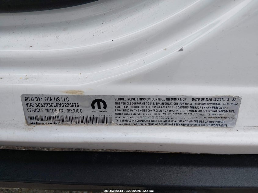 2022 Ram 3500 Tradesman 4X4 6'4 Box VIN: 3C63R3CL6NG226676 Lot: 45036543