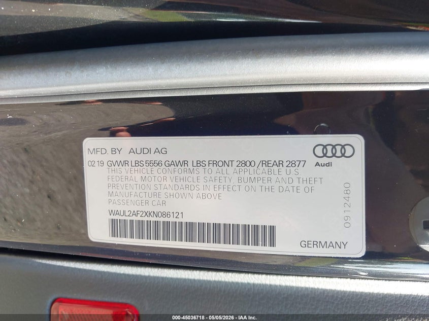 VIN: WAUL2AF2XKN086121 2019 AUDI A6 55 PREMIUM