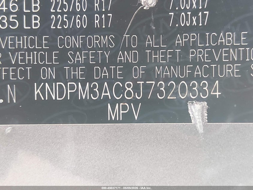 VIN KNDPM3AC8J7320334 2018 KIA SPORTAGE LX