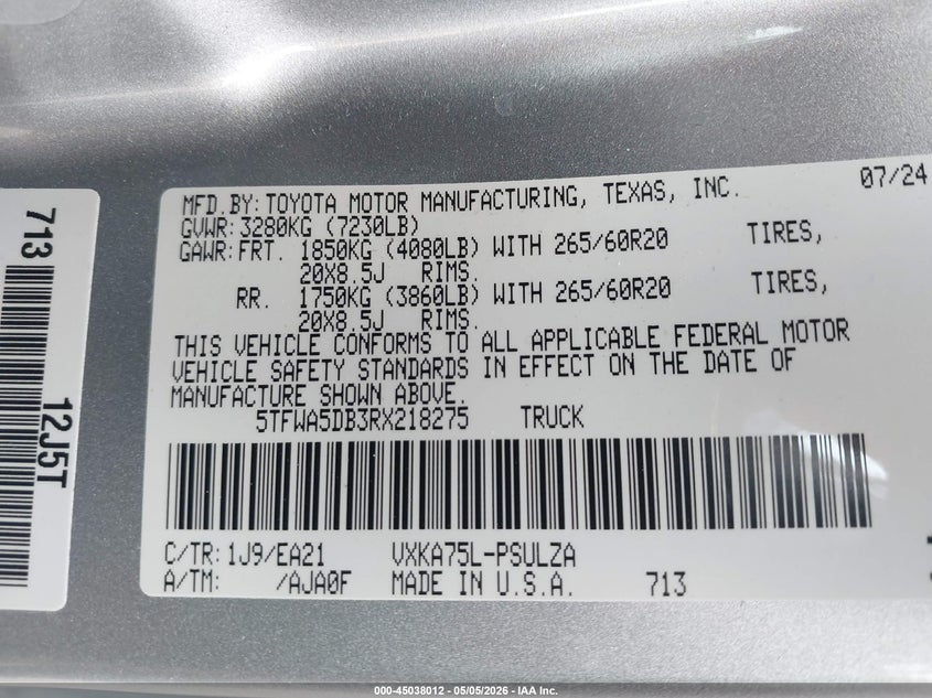 VIN 5TFWA5DB3RX218275 2024 TOYOTA TUNDRA LIMITED