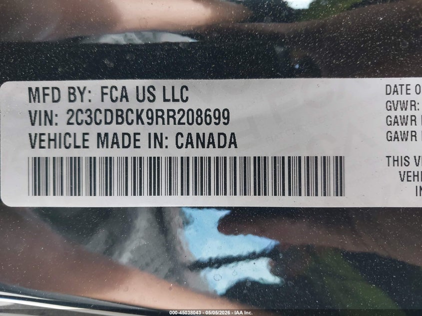 2024 Dodge Charger Daytona R/T Awd VIN: 2C3CDBCK9RR208699 Lot: 45038043
