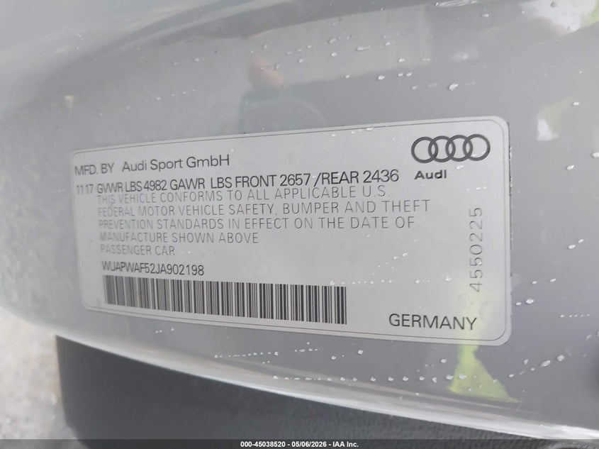 2018 Audi Rs 5 2.9T VIN: WUAPWAF52JA902198 Lot: 45038520