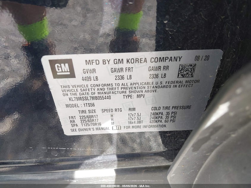 VIN KL79MSSL7MB055440 2021 CHEVROLET TRAILBLAZER AWD ACTIV