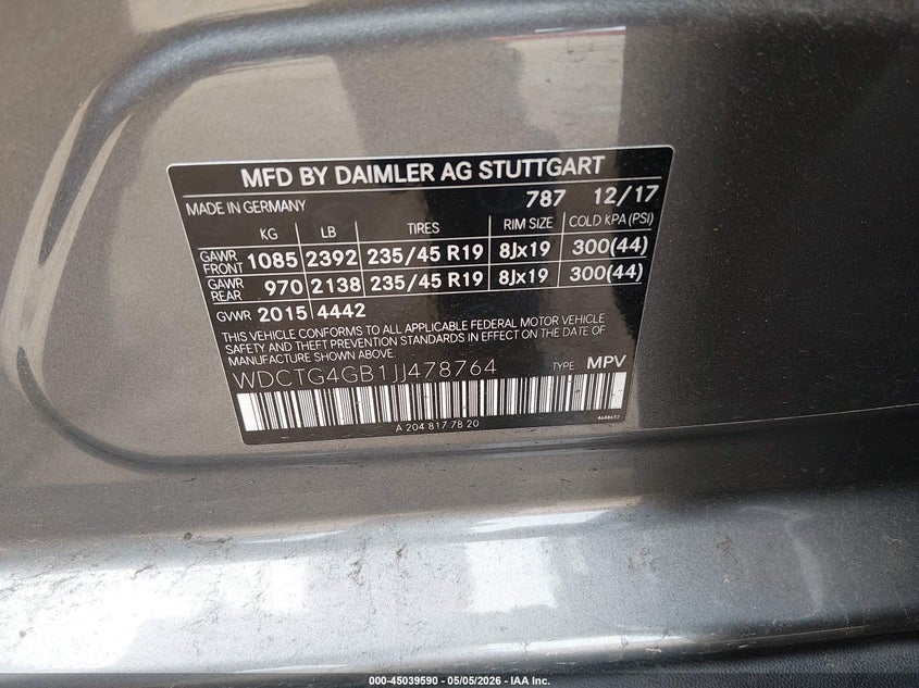 2018 Mercedes-Benz Gla 250 4Matic VIN: WDCTG4GB1JJ478764 Lot: 45039590