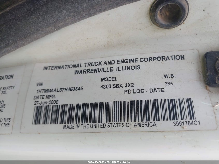 2007 International 4000 4300 VIN: 1HTMMAAL87H463345 Lot: 45040658