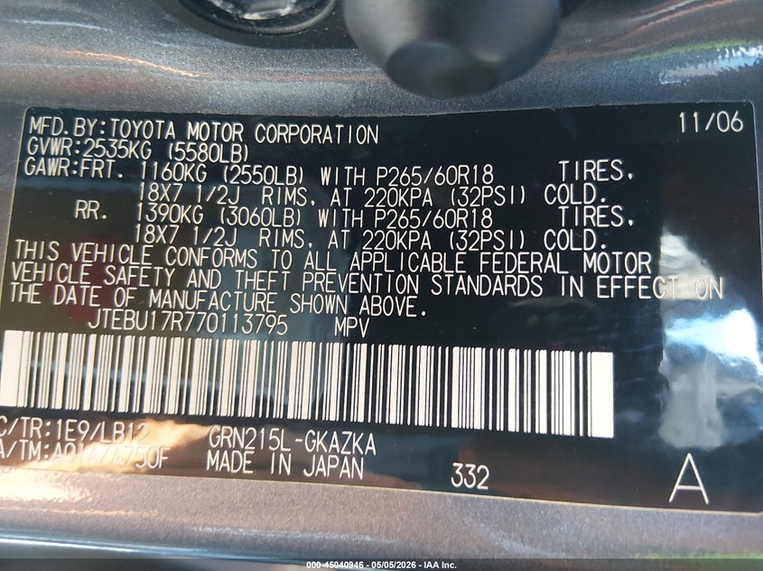 2007 TOYOTA 4RUNNER auction photo 4