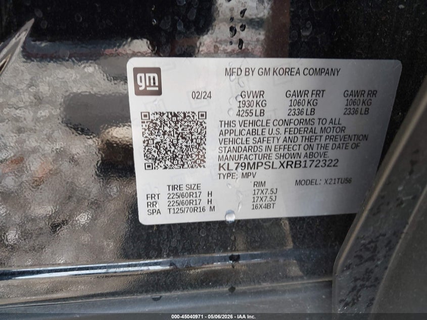 CHEVROLET TRAILBLAZER 2024 VIN KL79MPSLXRB172322