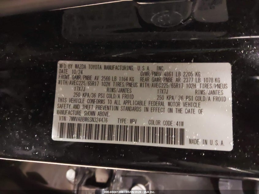 2025 Mazda Cx-50 2.5 S Preferred Package VIN: 7MMVABBM6SN324476 Lot: 45041356