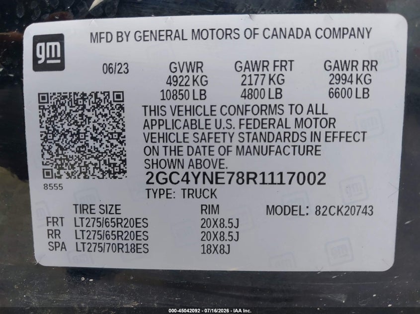 2024 Chevrolet Silverado 2500Hd 4Wd Standard Bed Lt VIN: 2GC4YNE78R1117002 Lot: 45042092