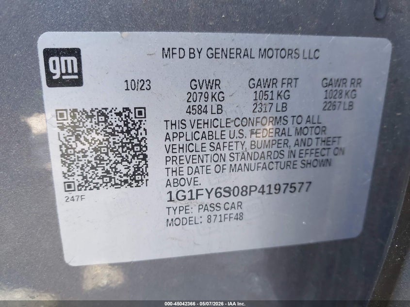 2023 Chevrolet Bolt Euv Fwd Lt VIN: 1G1FY6S08P4197577 Lot: 45042366