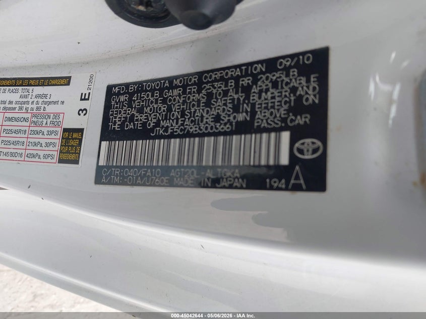 2011 Scion Tc VIN: JTKJF5C79B3003661 Lot: 45042644