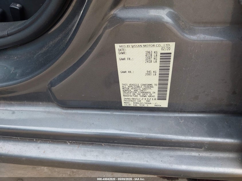 VIN 1N4BL4BV5LC233218 2020 NISSAN ALTIMA S FWD