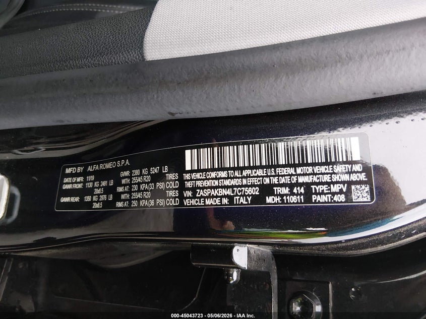 2020 Alfa Romeo Stelvio Ti Awd VIN: ZASPAKBN4L7C75602 Lot: 45043723