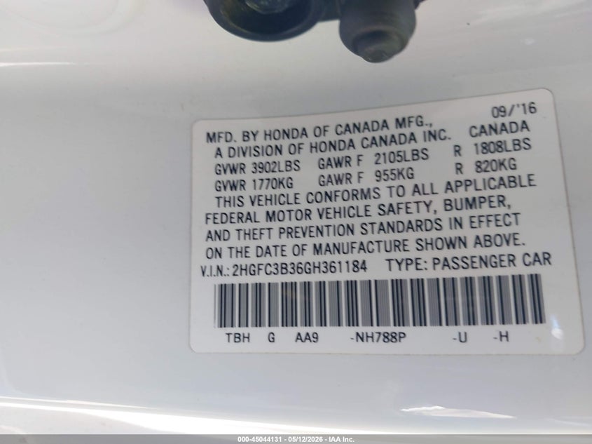 2016 HONDA CIVIC COUPE 1.5L I-4 DI, DOHC, VVT, TURBO, 174HP