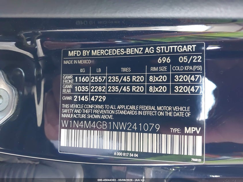 2022 Mercedes-Benz Glb 250 VIN: W1N4M4GB1NW241079 Lot: 45044383