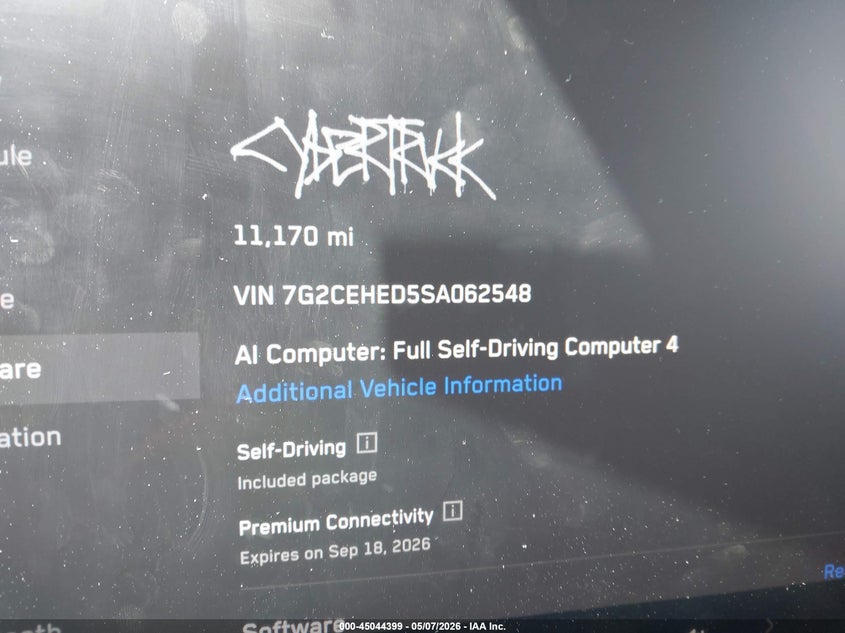 2025 Tesla Cybertruck All-Wheel Drive VIN: 7G2CEHED5SA062548 Lot: 45044399