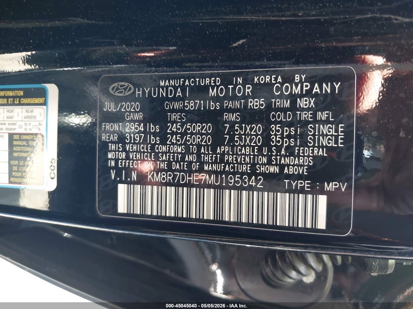 2021 Hyundai Palisade Calligraphy VIN: KM8R7DHE7MU195342 Lot: 45045040