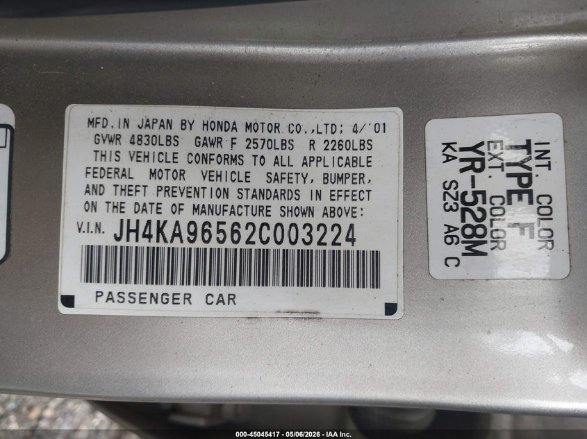 2002 Acura Rl 3.5 VIN: JH4KA96562C003224 Lot: 45045417