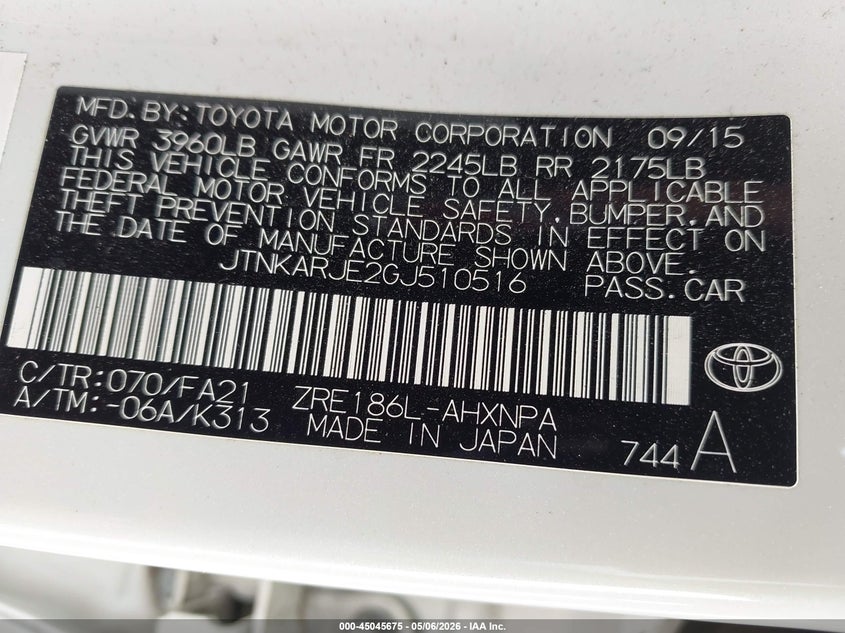 2016 Scion Im VIN: JTNKARJE2GJ510516 Lot: 45045675