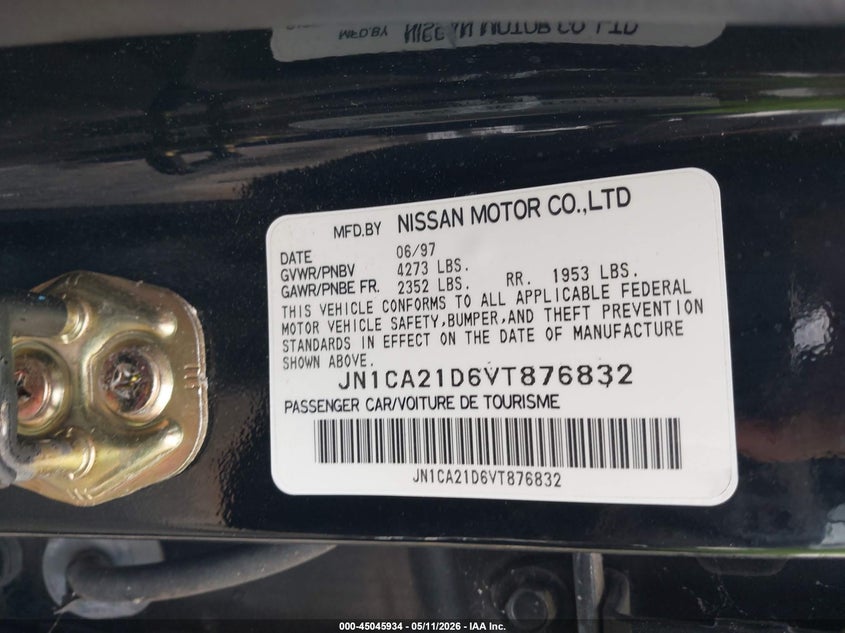 1997 Nissan Maxima Gle/Gxe/Se VIN: JN1CA21D6VT876832 Lot: 45045934