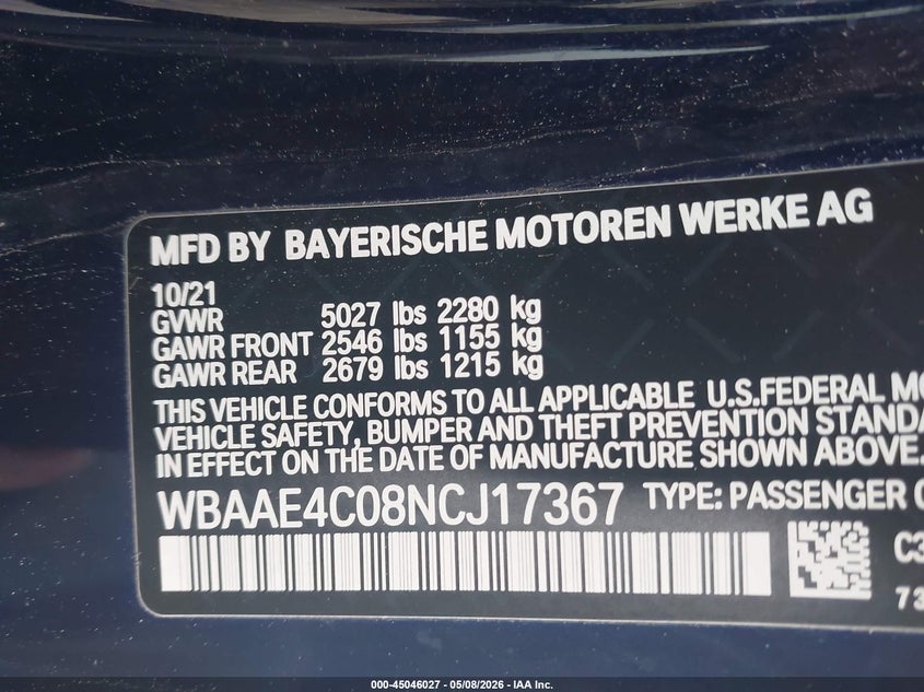 2022 BMW 840 I xDrive VIN: WBAAE4C08NCJ17367 Lot: 45046027