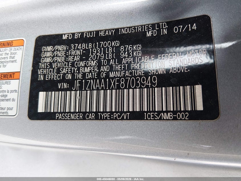 2015 Scion Fr-S VIN: JF1ZNAA1XF8703949 Lot: 45046088
