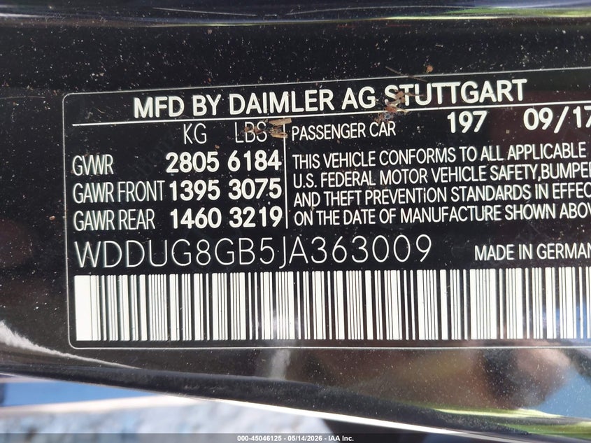 2018 Mercedes-Benz S 560 4Matic VIN: WDDUG8GB5JA363009 Lot: 45046125