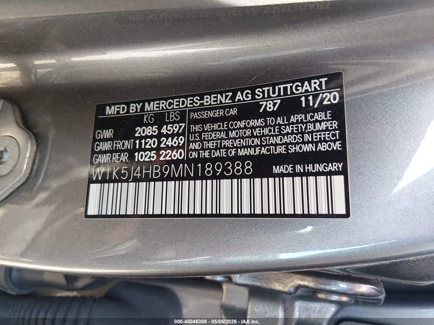 2021 Mercedes-Benz Cla 250 4Matic VIN: W1K5J4HB9MN189388 Lot: 45046308