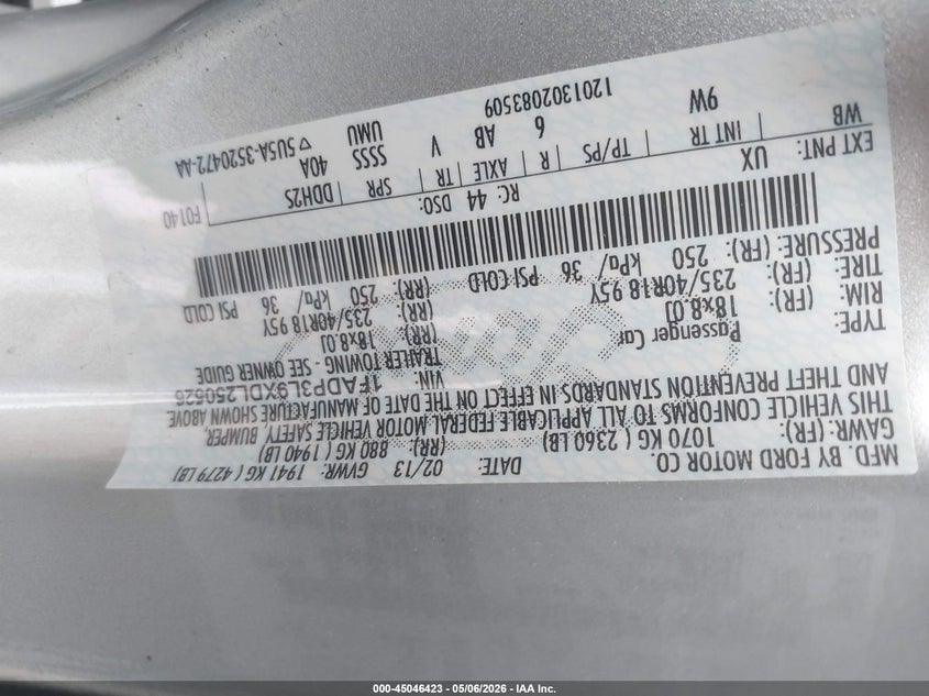 2013 Ford Focus St VIN: 1FADP3L9XDL250526 Lot: 45046423