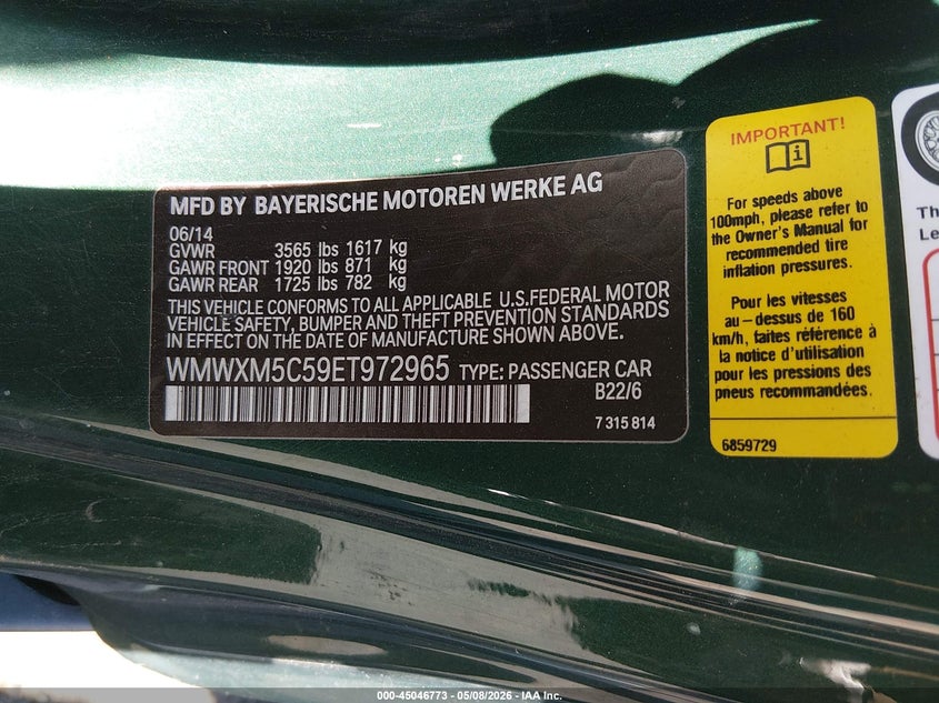 2014 Mini Hardtop Cooper VIN: WMWXM5C59ET972965 Lot: 45046773